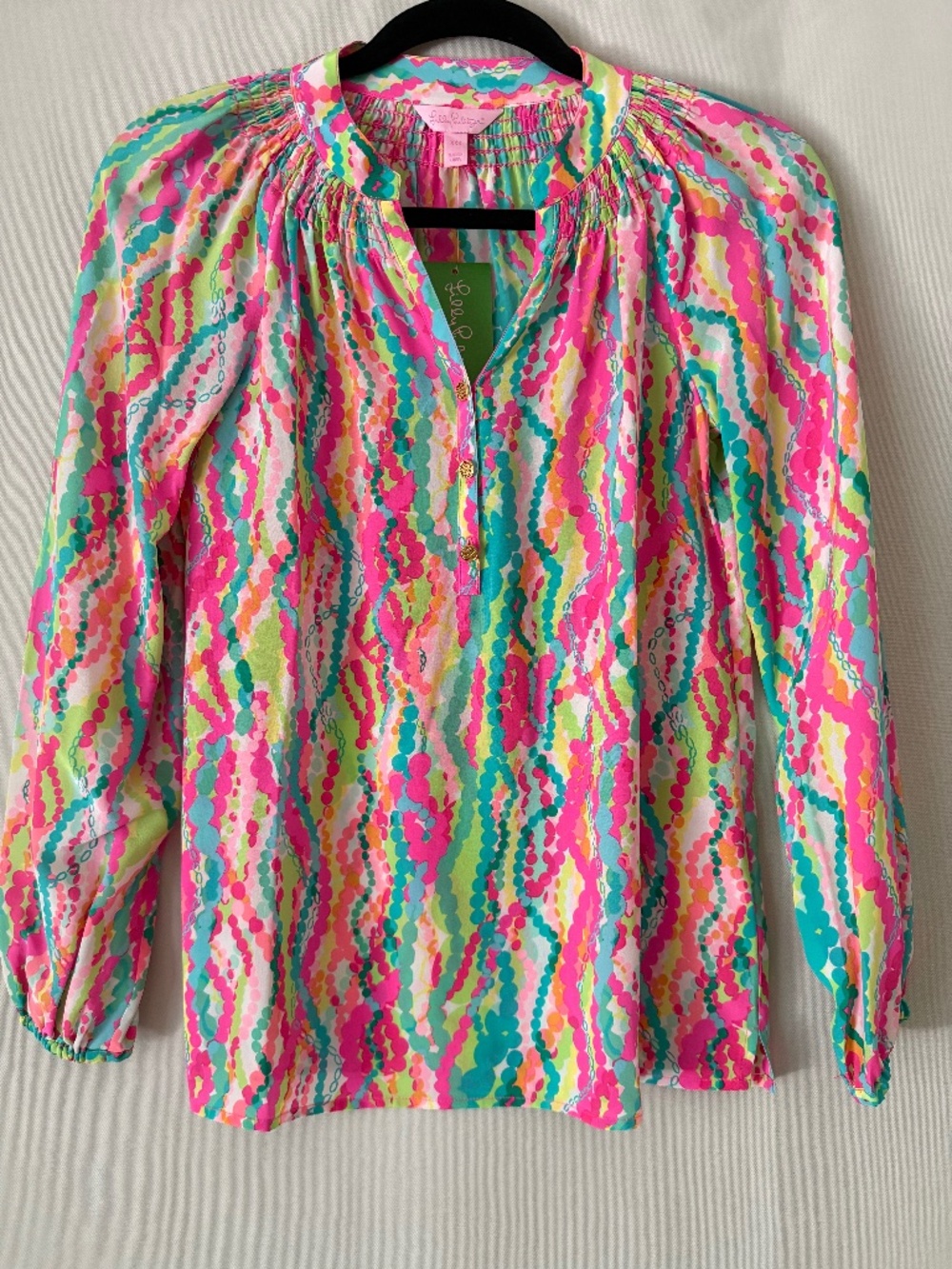 NWT Lilly Pulitzer Elsa Silk Blouse Multi Dripping in Jewels Size XXS
